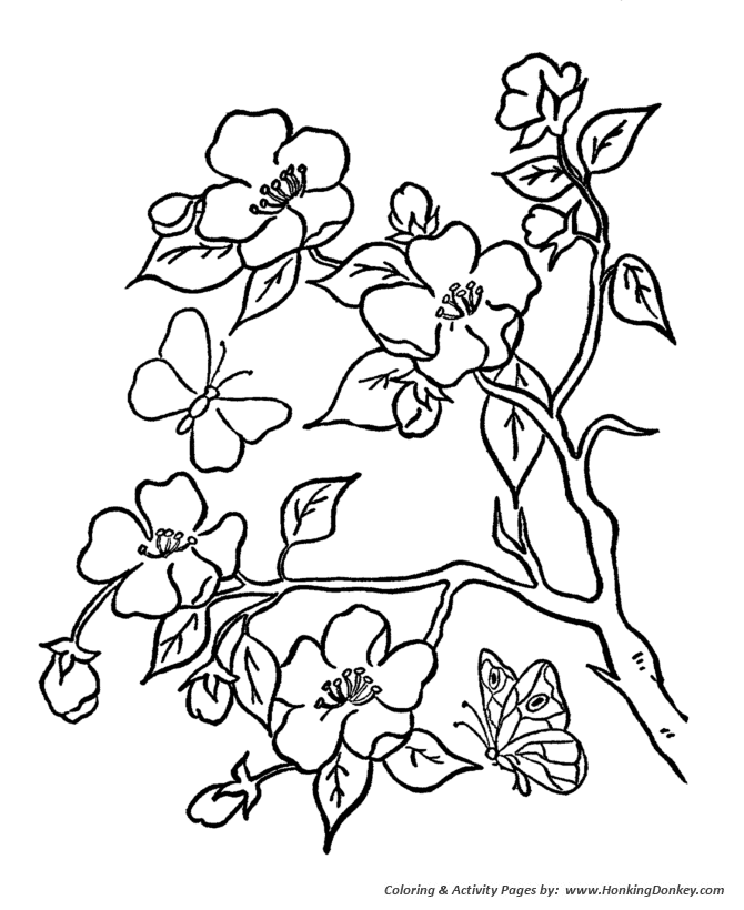 Summer Coloring - Kids Summer Trees and Flowers Coloring Page 