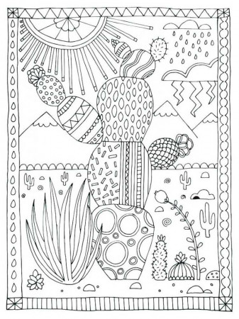 Zentangle Cactus coloring pages for Adults