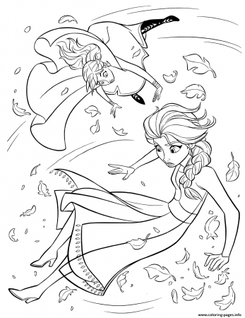 Frozen 2Anna And Elsa In Whirlwind Coloring Pages Printable