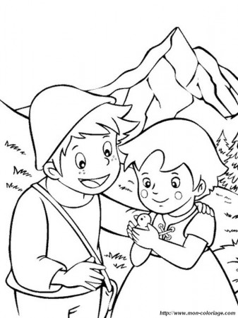 coloring Heidi, page peter and heidi with a small bird