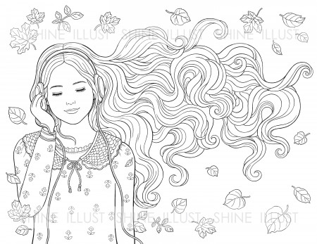 Printable Coloring Page Girl Listening ...