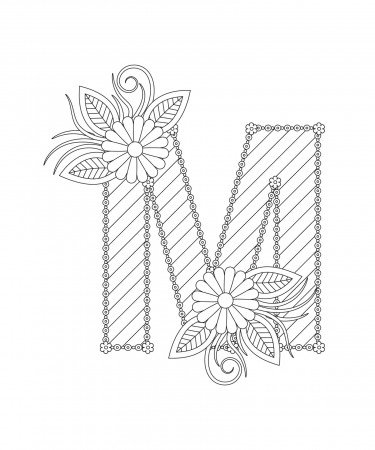 Alphabet coloring page with floral style. ABC coloring page - letter M  3543254 Vector Art at Vecteezy