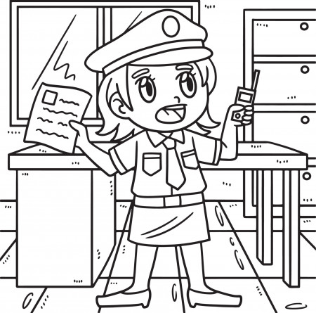 Policewoman Reporting Coloring Page for Kids 12902489 Vector Art at Vecteezy