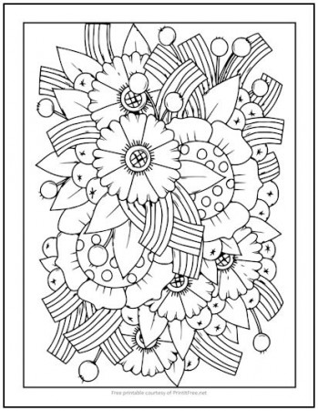 Flowers and Ribbons Coloring Page | Print it Free