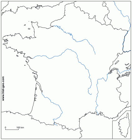 Blank map of France with rivers
