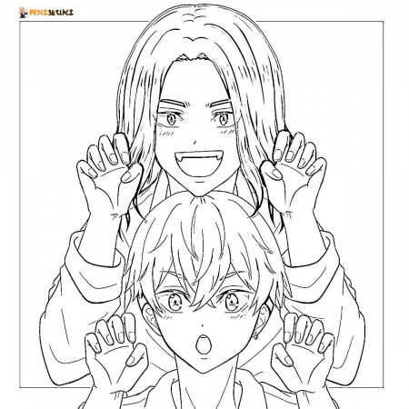 Two Anime Boys Smiling Coloring Pages - Coloring Cool