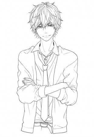 Handsome Anime Boy Coloring Page - Free Printable Coloring Pages for Kids
