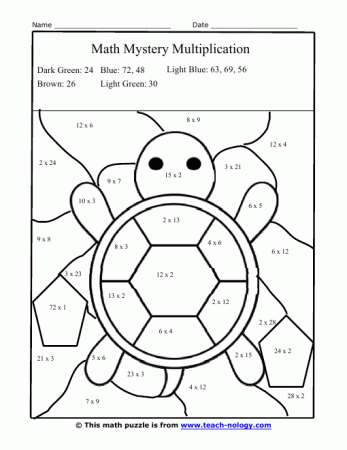 Silly Turtle Multiplication Puzzle | Math coloring worksheets,  Multiplication facts worksheets, Math coloring