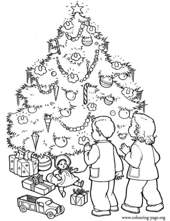 Christmas - Christmas tree surrounded by gifts coloring page | Tree coloring  page, Christmas tree coloring page, Christmas coloring pages