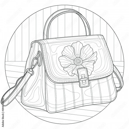 Bag with flower.Coloring book antistress for children and adults.Zen-tangle  style.Black and white drawing Stock Vector | Adobe Stock