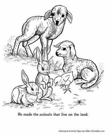 Bible Creation Story Coloring Pages - Creation Day 6 - Land Animals | Bible- Printables