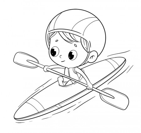 Boy riding in a canoe with a helmet. Coloring page - Dibustock,  Ilustraciones infantiles de Stock