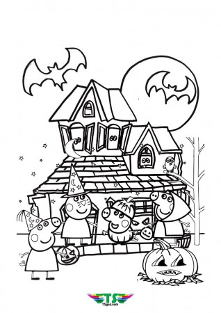 Peppa Halloween Party Coloring Page in ...