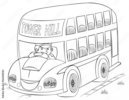 Cartoon London bus for coloring page. Stock Vector | Adobe Stock
