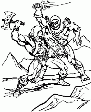 Coloring He Man fighting Skeletor picture