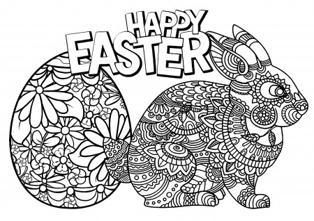 Easter and rabbit egg with text - Easter Adult Coloring Pages