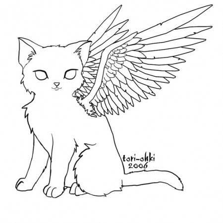 For to color, Angel-cat in 2023 | Cat coloring page, Angel wings drawing,  Angel coloring pages