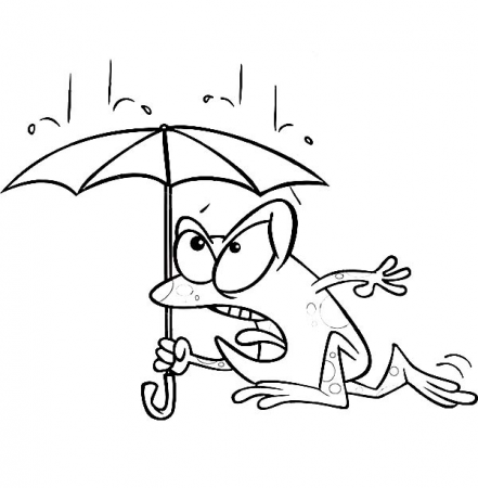 Cartoon Of Frog Dashing Through The Raindrop With An Umbrella ...