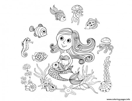 Print adult mermaid and fishes by amalga Coloring pages