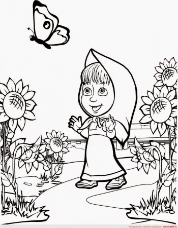 Masha Play with Butterfly | Masha Coloring Pages
