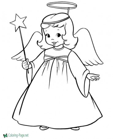 Little girl angel Christmas coloring page