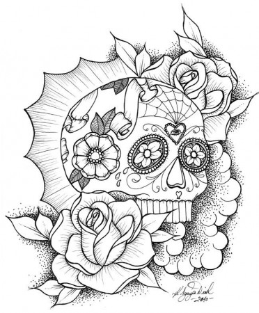 sugar skulls with roses coloring pages - Clip Art Library