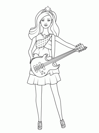 Coloring Pages | Barbie Princess Guitar Coloring Page