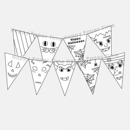 Halloween flag garland template printable - Kids crafts - Happy Paper Time