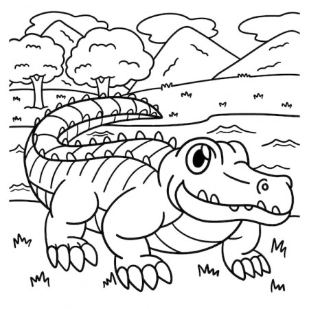 Premium Vector | Crocodile coloring page for kids