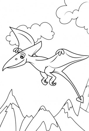 Pterodactyl in flight coloring book to print and online