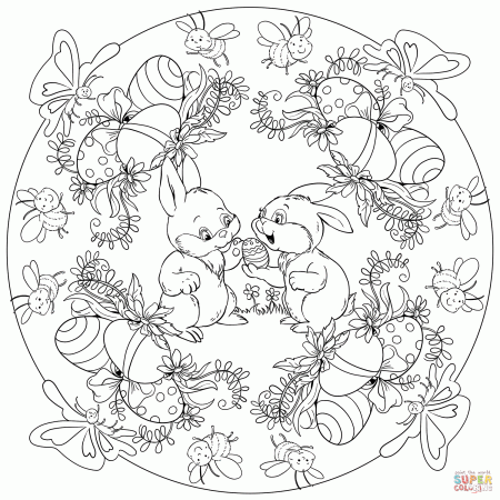 Easter Mandala with Two Rabbits and Eggs coloring page | Free Printable Coloring  Pages