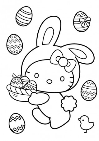 Easter Bunny Hello Kitty Coloring Page - Free Printable Coloring Pages for  Kids