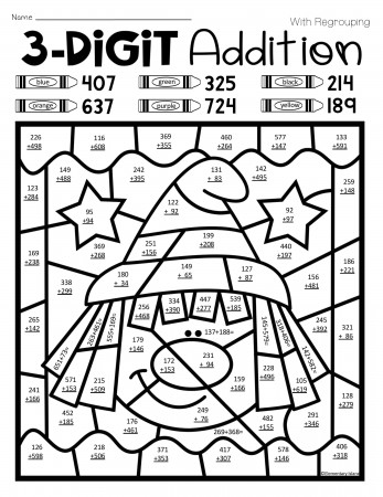 triple digit addition coloring worksheets here you can find more pictures  for coloring and… | Addition coloring worksheet, Free math worksheets, Fun math  worksheets