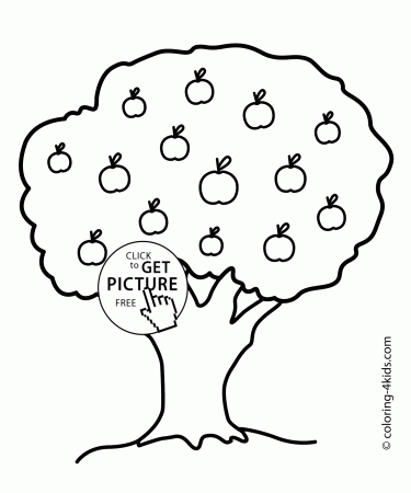 Nature apple tree coloring page for kids, printable free