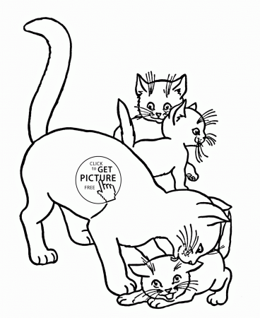 Cat and Kittens animal coloring page for kids, animal coloring ...