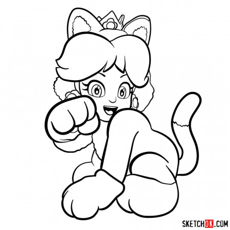 How to draw cat Princess Daisy - Mario 3D World - Sketchok easy drawing  guides