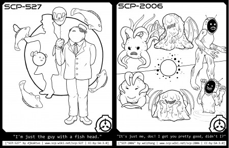 Hey, I'm working on an SCP-themed coloring book. How do these pages look? :  SCP