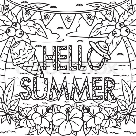 Hello Summer Coloring Page for Kids | Stock vector | Colourbox