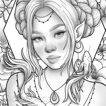Printable Coloring Page Korean Girl Floral Fantasy Portrait - Etsy