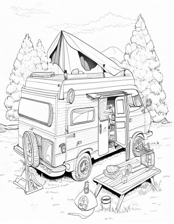 Camper Coloring Page - Etsy