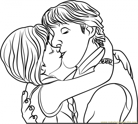Kristoff and Anna Kiss Coloring Page - Free Frozen Coloring Pages ...
