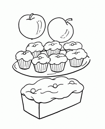 BlueBonkers - Birthday Sweets and Treats Coloring Page Sheets - Cup cakes  and sweet bread - Free Printable birthday party goodies, coloring pages