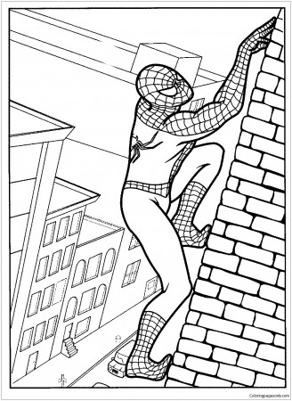 Spiderman climbs on brick wall Coloring Pages - Spiderman Coloring Pages - Coloring  Pages For Kids And Adults