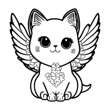 Cute cat angel cartoon vector outline ...