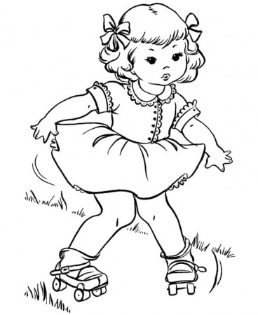 Cute Girl on Roller Skates coloring ...