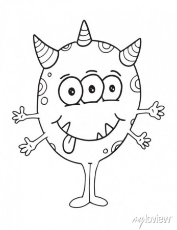 Happy silly cute monster vector illustration coloring book page • wall  stickers colouring, clip art, icon | myloview.com
