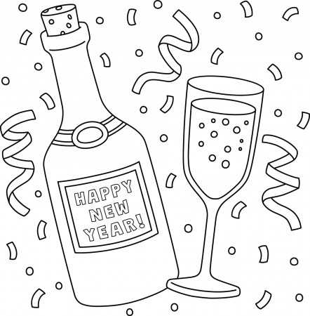 Happy New Year Wine Coloring Page for Kids 12626506 Vector Art at Vecteezy
