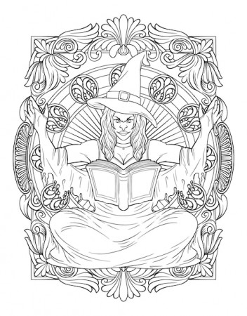 Premium Vector | Witch coloring page