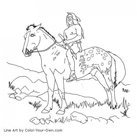 Nez Perce Native American on Appaloosa Horse Coloring Page | Horse coloring  pages, Horse coloring, Coloring pages