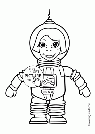 Spaceman girl coloring pages for kids, printable free | coloing-4kids.com